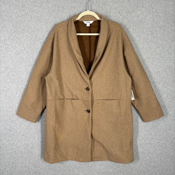 Old Navy Jacket Women Large Long Line Cardigan‎ Car Coat Camel Peacoat Coatigan - Picture 1 of 9